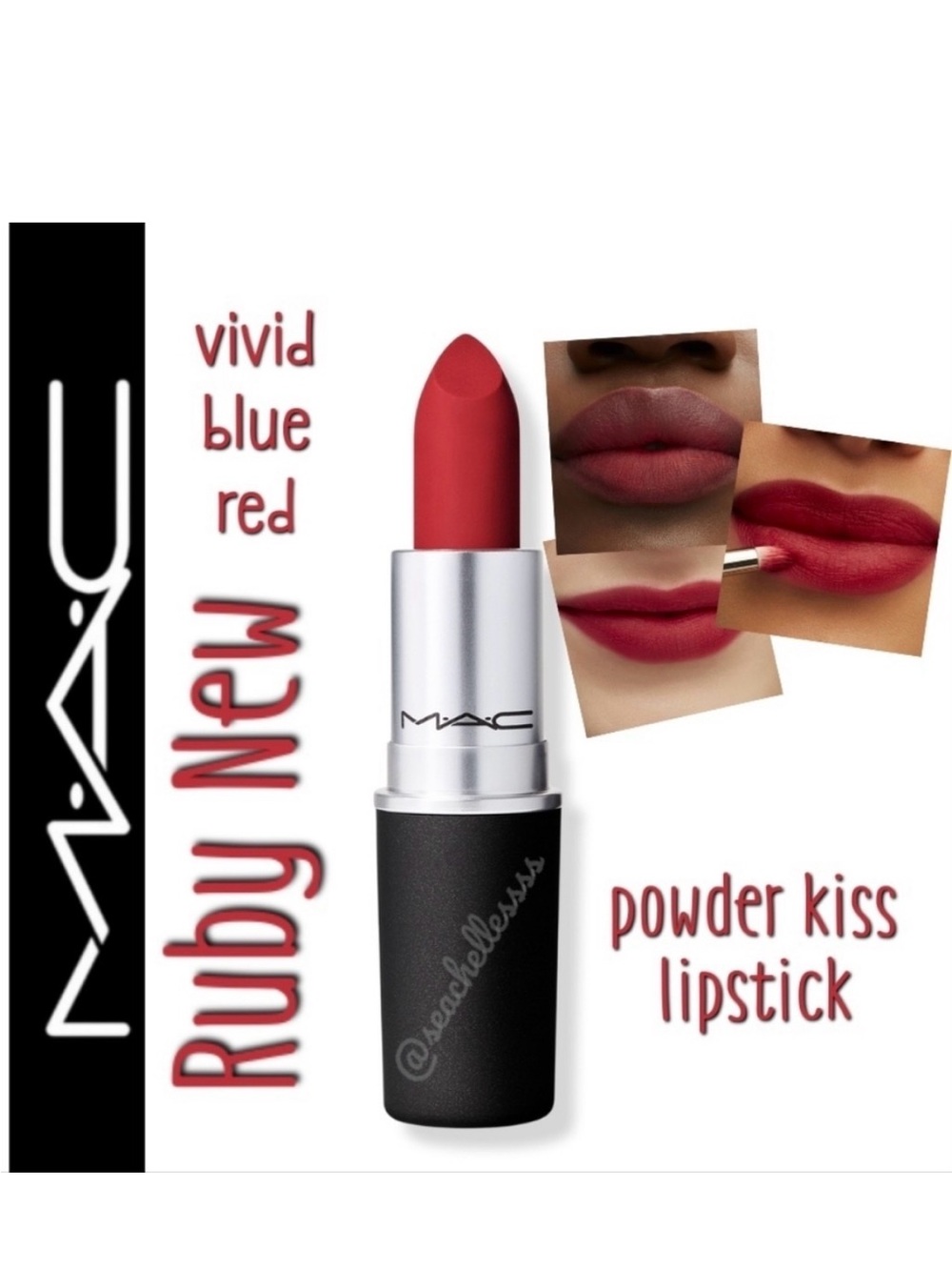 MAC Cosmetics Powder Kiss Lipstick Ruby New Vivid Blue Red Brand New In Box